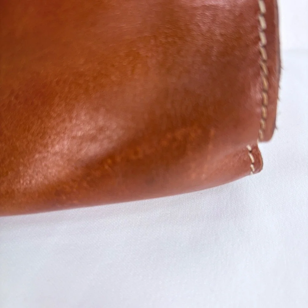 Patricia Nash Rienzo Satchel Tan Leather Shoulder Bag Contrast Stitching